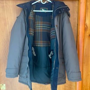 Vintage Field and Stream Men’s Coat with Hood, Size Medium, Gray, Plaid Lining